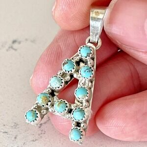 Navajo Initial Letter A Pendant Turquoise Sterling‎ 925 Signed Native American